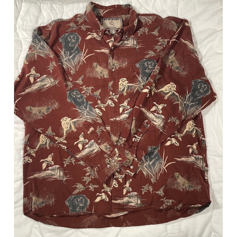 Bit & Bridle Outfitters Labrador Dog Duck Print Button Down Shirt Men's XL